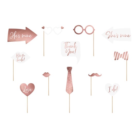 PartyDeco Fotoprops Bryllup Roségull - 12-pakning