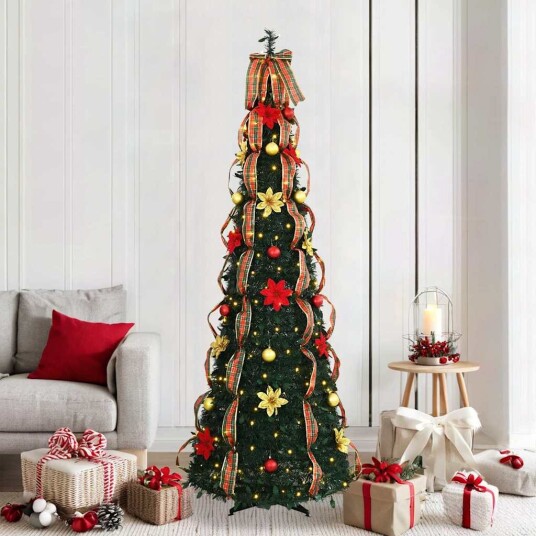  Kunstig juletre med 200 LED med stativ grønn 210 cm PVC