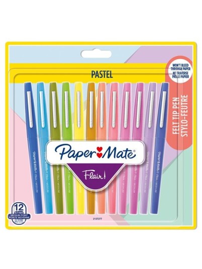 Paper Mate Flair Felt Tip Pens Medium Point 0.7mm Assorted Pastel Colours 12 Count Paper Mate Flair Felt Tip Pens Medium Point 0.7mm Assorted Pastel Colours 12 Count