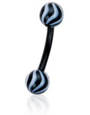 Utgått Banan Øyenbrynspiercing i Svart med Stripete Svart og Blå Kuler 1.2 x 8 mm