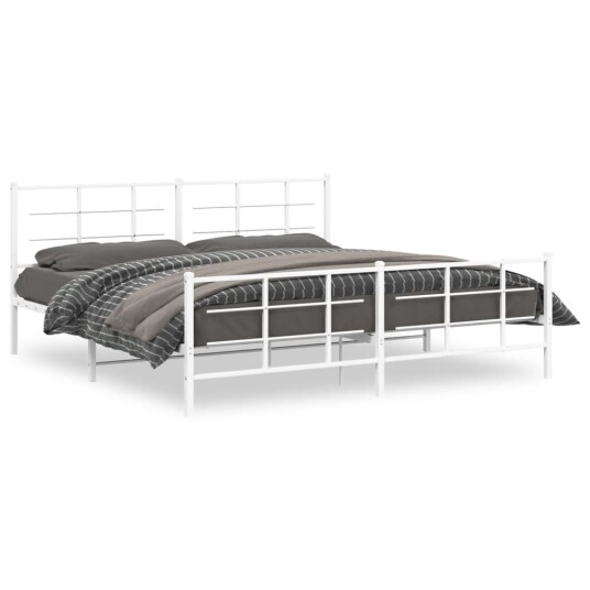 vidaXL Sengeramme i metall med hode- og fotgavl hvit 193x203 cm 8721012304338