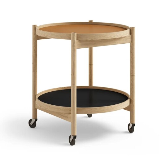 Brdr. Krüger Bølling Tray Table model 50 rullebord clay, oljet eikestativ Brdr. Krüger Bølling Tray Table model 50 rullebord clay, oljet eikestativ