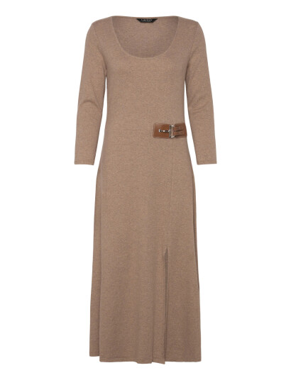 Lauren Ralph Lauren Buckle-Trim Rib-Knit Midi Dress - Beige - 34