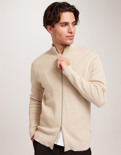 Only & Sons Onsphil Reg 12 Struc Card Knit Noos Gensere med glidelås Beige
