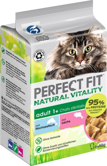 Perfect Fit våtfôr Katt Natural Vitality og laks Havfisk 36 x 50 g Perfect Fit våtfôr Katt Natural Vitality og laks Havfisk 36 x 50 g