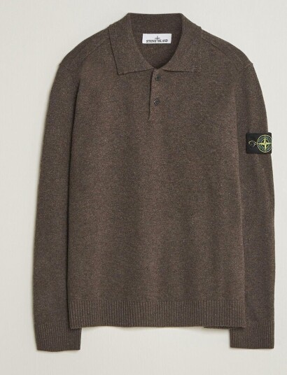 Stone Island Knitted Geelong Wool Polo Melange Lead
