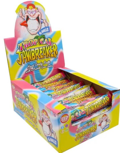 24 stk 6 pk Zed Jawbreaker med Tropisk Smak og Kjerne av Tyggegummi Hel Eske 1188 gram