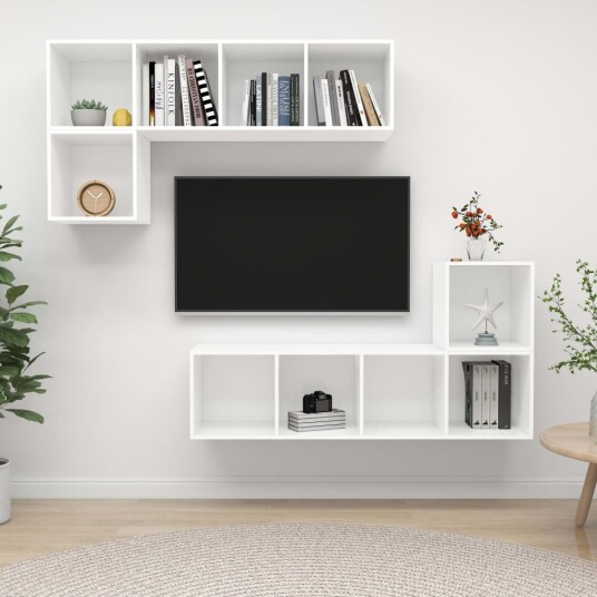 TV benksett 4 deler hvit konstruert tre TV benksett 4 deler hvit konstruert tre
