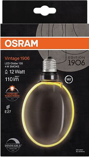 Osram led dekorasjonspære e27 ø130 12 110lm smoke dim ekstra varm