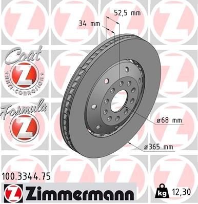 Bremseskive ZIMMERMANN 100.3344.75 Bremseskive ZIMMERMANN 100.3344.75