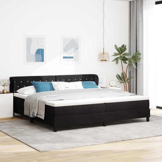 Bokspring Sengeramme med Madrass Svart 200x200 cm Fløyel