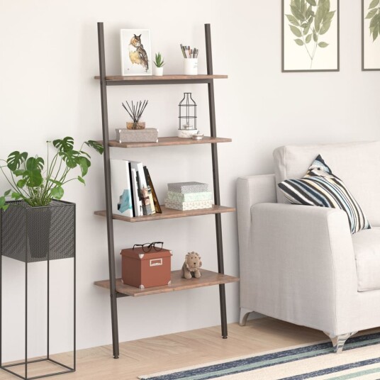 vidaXL Stigehylle 4 etasjer m?rkebrun og svart 64x34x150,5 cm
