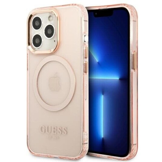 Guess Mobildeksel i Rosa med Gold Outline for iPhone 13 Pro Max og MagSafe