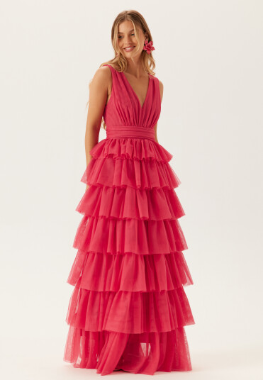 Bubbleroom Tulle Frill Gown Pink 42