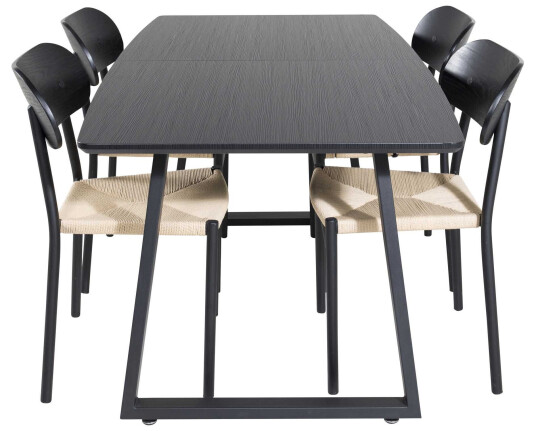Venture Design Inca & Polly spisegruppe Svart/svart 4 st stoler & bord 160 x 85 cm