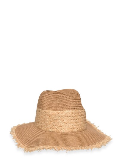 GUESS Ofelia Raffia Fedora Hat Brown M