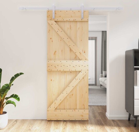 vidaXL Skyvedør Naturlig og Hvit 80 x 210 cm Heltre furu