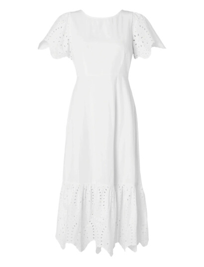 Selected Slfkelli Ss Ankle Broderi Dress B - White - 42