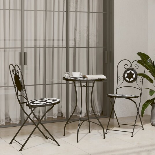 Bistrobord med mosaikk svart og hvit jern og keramikk 3216354