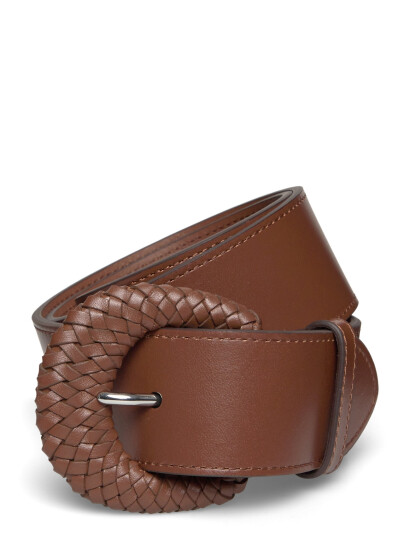 Lauren Ralph Lauren Woven-Buckle Vachetta Leather Wide Belt - Brown - M