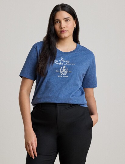 Lauren Ralph Lauren Embroidered Crest Heathered Jersey Tee Blue XS
