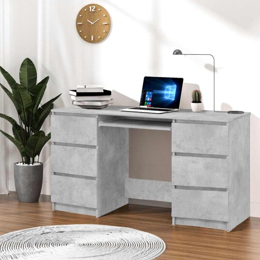 vidaXL Skrivebord betonggrå 140x50x77 cm sponplate