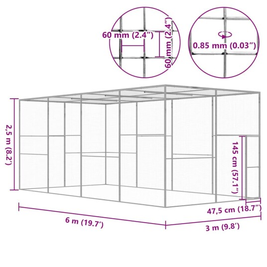 Vidaxl Kattegård 6X3X2.5 M Galvanisert Stål Vidaxl Kattegård 6X3X2.5 M Galvanisert Stål