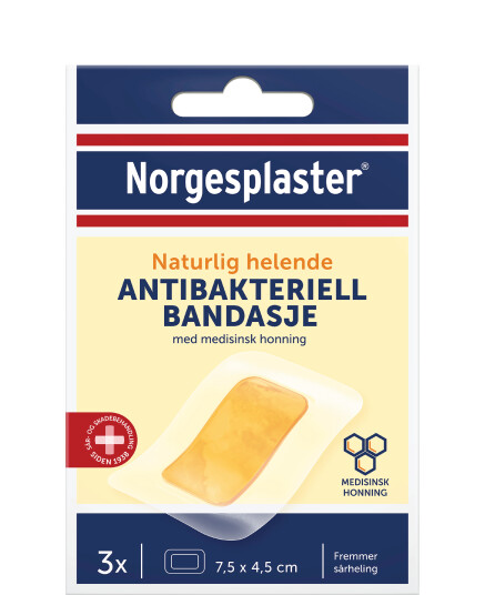 Norgesplaster Antibakteriell Bandasje, 7,5 x 4,5 cm, 3 stk.