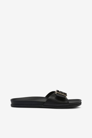 Tommy Hilfiger Sandaler TH Hardware Leather Flat Sandal Svart