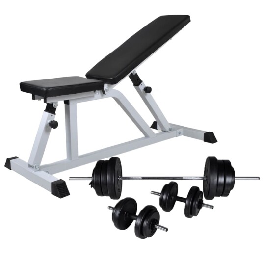 Treningsbenk med vektstang og manualsett 60,5 kg Treningsbenk med vektstang og manualsett 60,5 kg