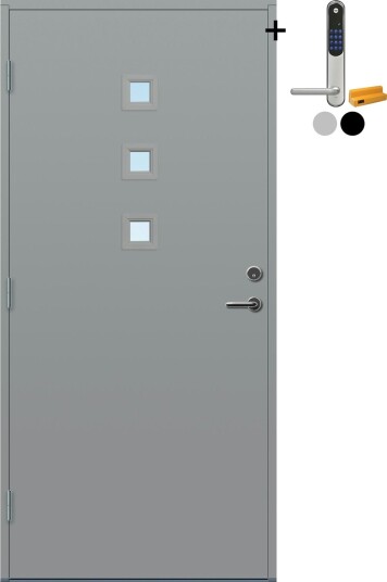 Ytterdør Bygg1 Odda Klarglass med Yale Entrus BxH 80x200 Høyre, NCS S-3502-B, Lys Grå, Yale Sølv
