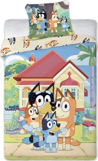 Licens Bluey sengetøy 100% bomull Barnesengetøy 140x200 cm Bluey og familien Beige bakside