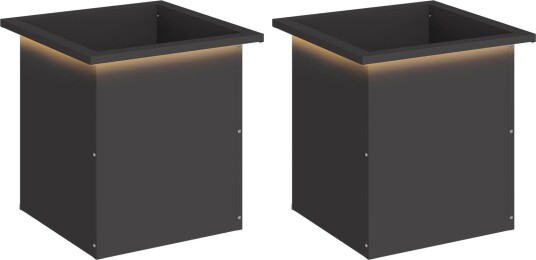 vidaXL Hageplantekasse med LED 2 stk. Svart 40 x 40 x 40 cm Stål