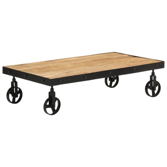 Salongbord med hjul heltre mango 100x55x26 cm