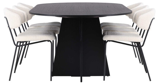 Venture Design Bootcut Oval & Chico spisegruppe Hvit/svart 6 stoler & bord 230 x 115 cm