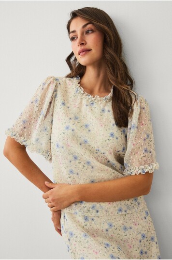 Ellos Collection   Bluse med volangdetaljer   Gul