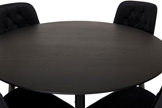 Venture Home Dipp Spisegruppe 115 cm Rund med 4 Velvet Deluxe Stoler Sort/Guld