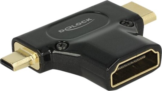 Delock Adapter High Speed Hdmi With Ethernet Hdmi A Female > Hdmi Mini C Male + Micro D Male Hdmi Adapter 19 Pin Mini Hdmi Type C 19 Pin Micro Hdmi Type D Hann Til Hdmi Hunn Svart