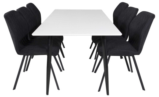 Venture Design Polar & Gemma spisegruppe Hvit/svart 6 st stoler & bord 180 x 90 cm