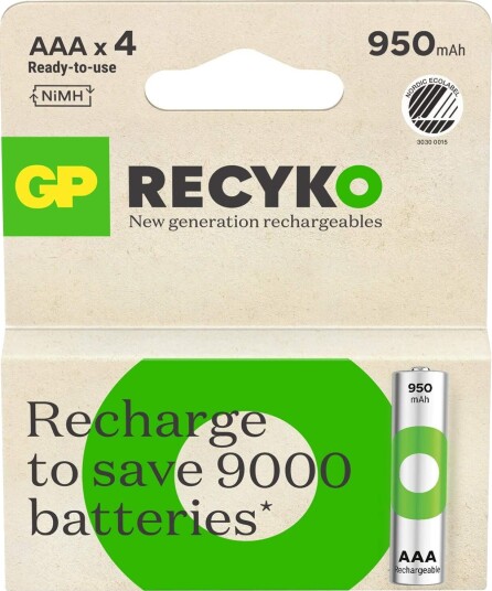 GP Recyko NiMH Batteri AAA HR03 950mAh 4-pk