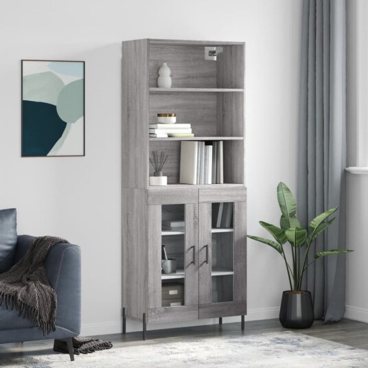 vidaXL Highboard grå sonoma 69,5x34x180 cm konstruert tre 8720845926984