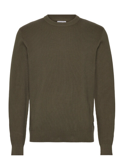 Lindbergh Rib Knitted O-Neck Knit - Khaki green - L Lindbergh Rib Knitted O-Neck Knit - Khaki green - L