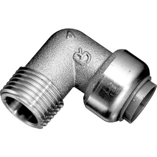 Roth vinkel 15 x 1/2" nippel, push-in beslag i rustfritt stål