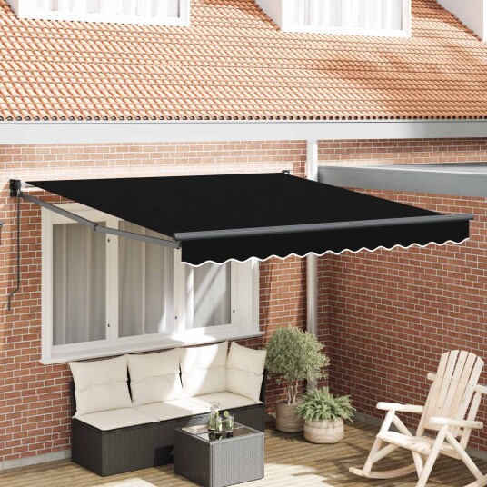 Manuell Uttrekkbar Markise Svart 300x250 cm Markise Erstatningsstoff for 3x2,5 m Ramme Svart