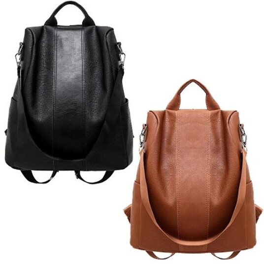 Dame Ryggsekk Dame Lær Ryggsekk Skolesekk Svart/brun Ryggsekk med stor kapasitet All match Fashion 1st Z black