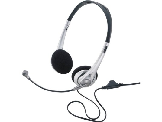 Renkforce Computer On Ear-Headset Kabelbundet Stereo Sort, Sølv Lydstyrkeregulering