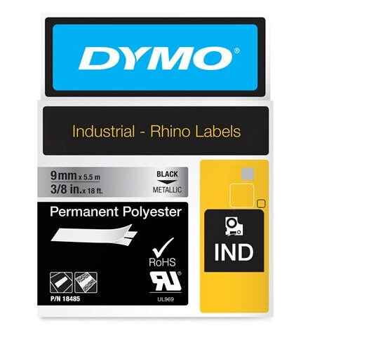 DYMO Dymo Rhino permanent polyester 9mm x 5.5m - sort p metallic