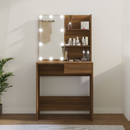 vidaXL Sminkebord med LED brun eik 74,5x40x141 cm vidaXL Sminkebord med LED brun eik 74,5x40x141 cm