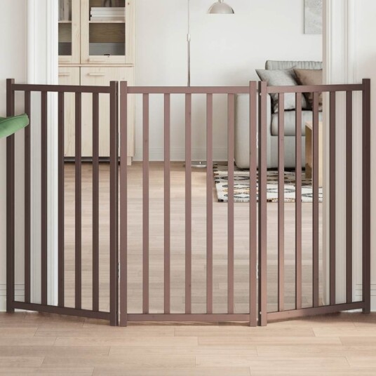 Vidaxl Hundeport Sammenleggbar 3 Paneler Brun Eik 150 cm Heltre Gran