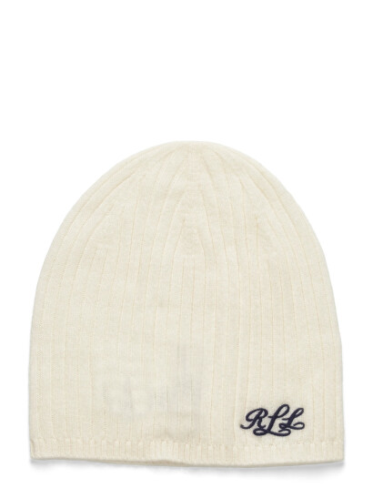 Lauren Ralph Lauren Embroidered-Logo Ribbed Cashmere Beanie - Cream - ONE SIZE Lauren Ralph Lauren Embroidered-Logo Ribbed Cashmere Beanie - Cream - ONE SIZE
